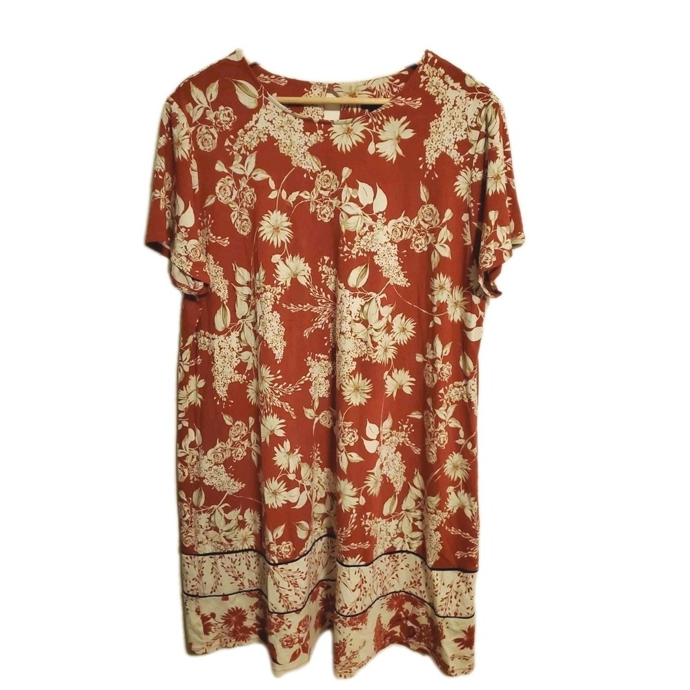 J. JILL Wearever Perfect T-Shirt Dress Grenadine Red Floral XL Stretch A Line